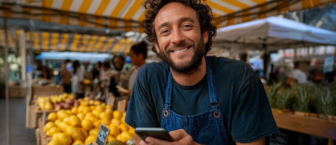 Homem trabalhando em uma feira de rua