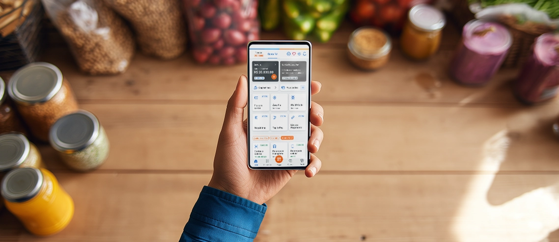 Celular na mão de um empreendedor com o RecargaPay aberto
