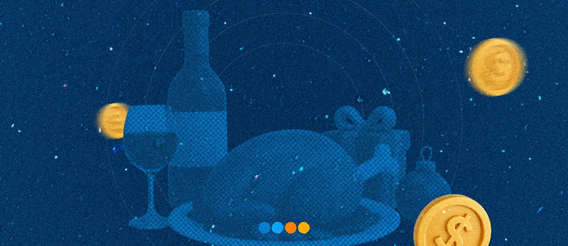 Desenho com ceia de natal com peru e vinho