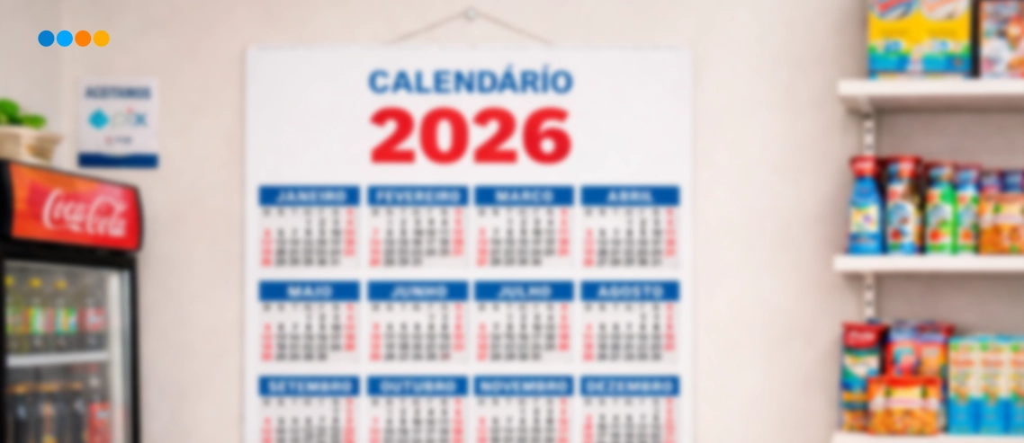 Calendário de 2026 em uma parede de um comércio